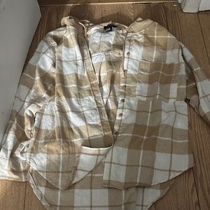 Plaid Button-Up Shirt in Tan and White